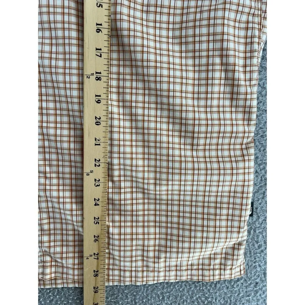 The North Face Mens Large Collared Short Sleeve Plaid Button Up Orange Vent READ